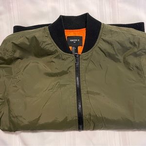 Forever 21 Olive Bomber Jacket with Black Trim